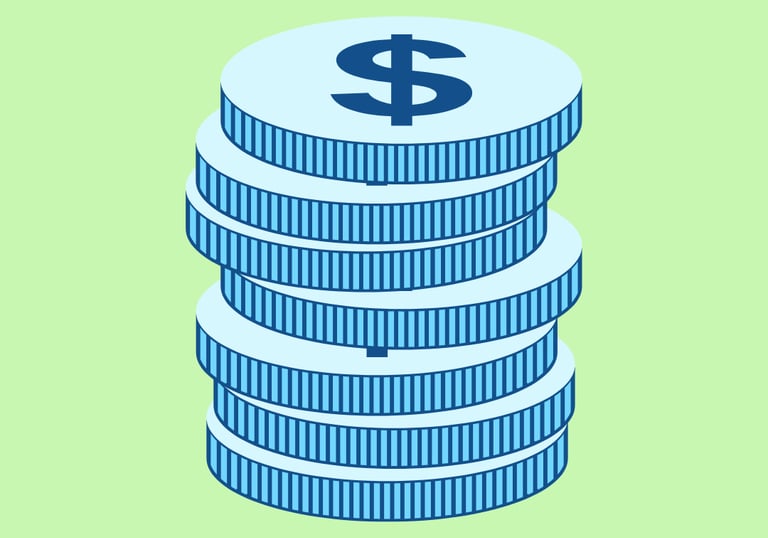 a stack of coins with a dollar sign on it