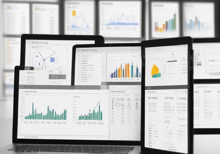 Close-up of a computer screen showing an Excel spreadsheet with colorful charts.