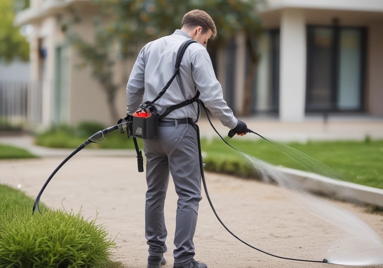 A small insect with a reddish-brown body and black spikes is positioned on a wooden or textured vertical surface. The background is blurred and light-colored, creating a shallow depth of field effect.