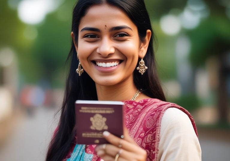 A hand is holding a brown passport with an emblem and text on the cover that indicates it is a Thailand passport. The text is in both Thai and English, and the background is plain and light-colored.