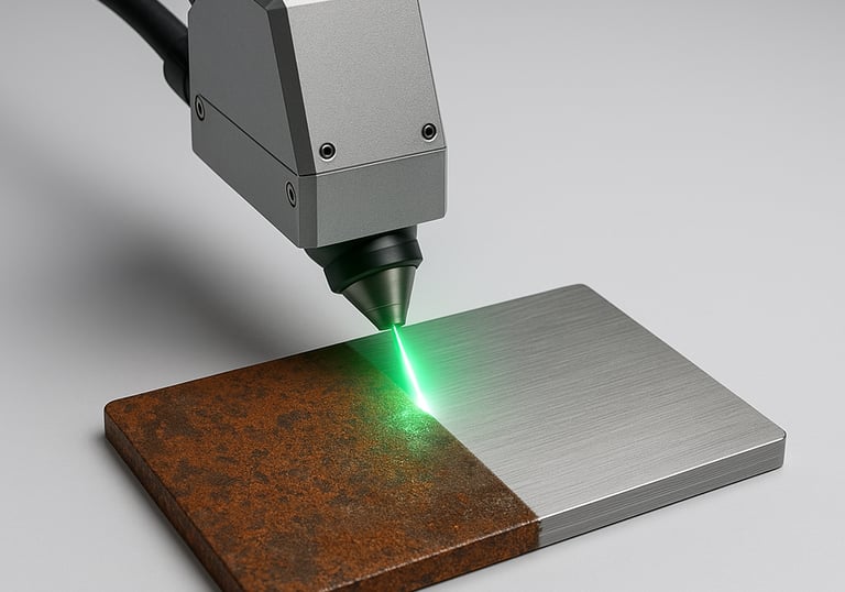 Laser cleaning system removing rust from metal with no chemicals