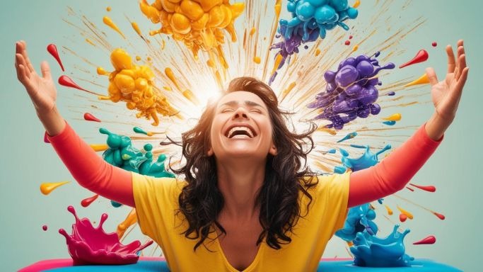 a woman with her arms up and arms wide open, smiling en talleres de desarrollo personal