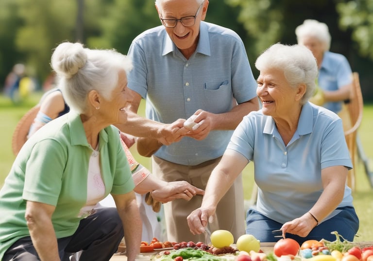 A healthcare professional assisting an elderly patient in a bright, welcoming environment.