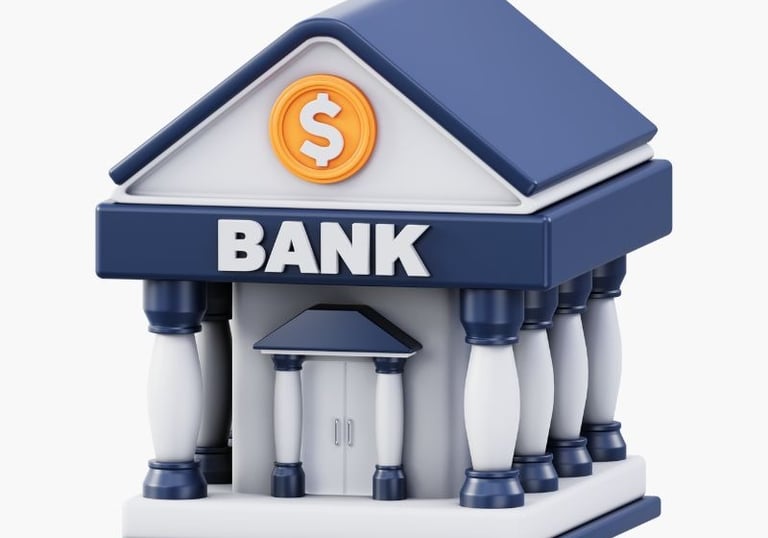 a bank building with a dollar sign and a dollar sign