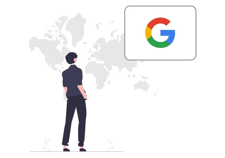a man standing in front of a map of google search engine
