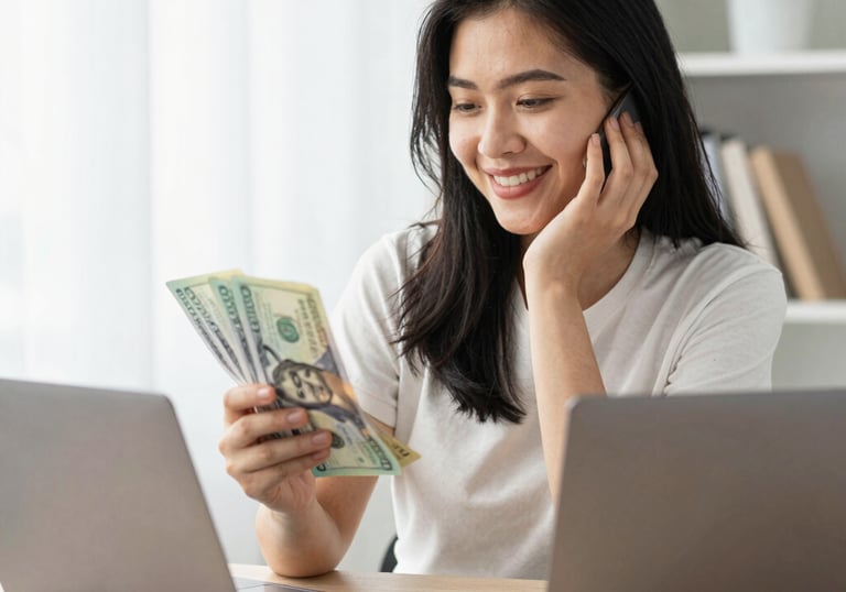 person holding fan of us dollar bill