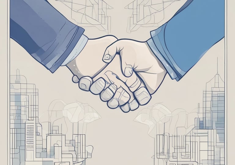 a pair of handshake handshake with a cityscapeople in