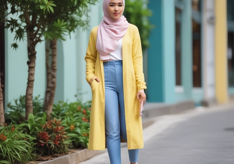 A stylish outfit showcased on a mannequin in a bright setting.