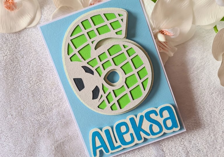 Cricut birthday card, soccer vibe with big number 6