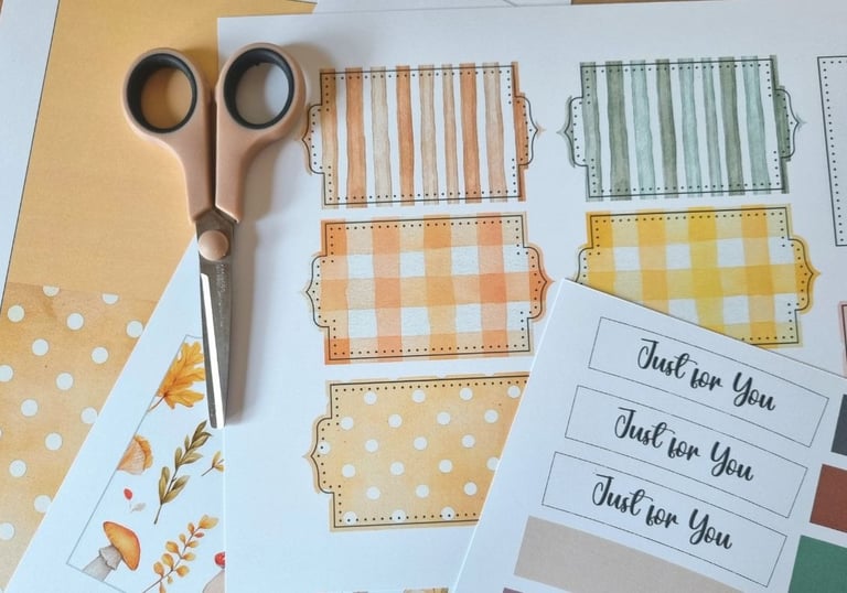 fall themed card making elements on a paper sheet