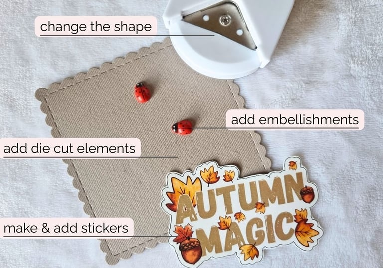 Card making elements and lines showing how to put them together.