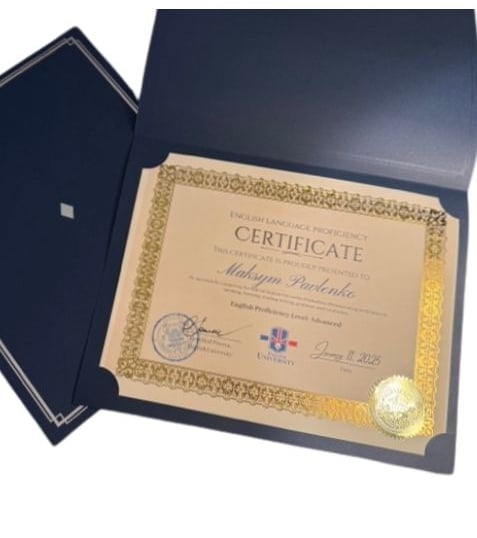 printed certificate and folder