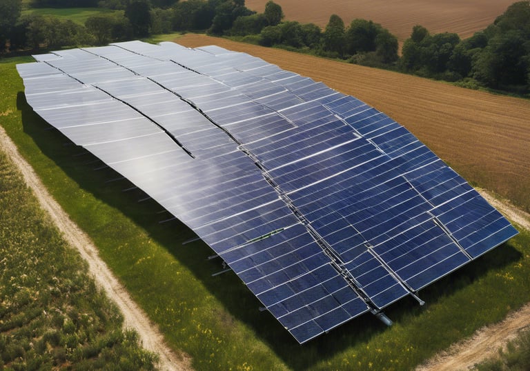 A solar-powered device is mounted on a platform in an outdoor setting, surrounded by a metal railing. Two large solar panels are prominently displayed on the front of the device, with a smaller white satellite dish and a dome-shaped object on top. The area around the platform is grassy with dry vegetation, and the background shows a vast expanse of blue sky with scattered clouds.