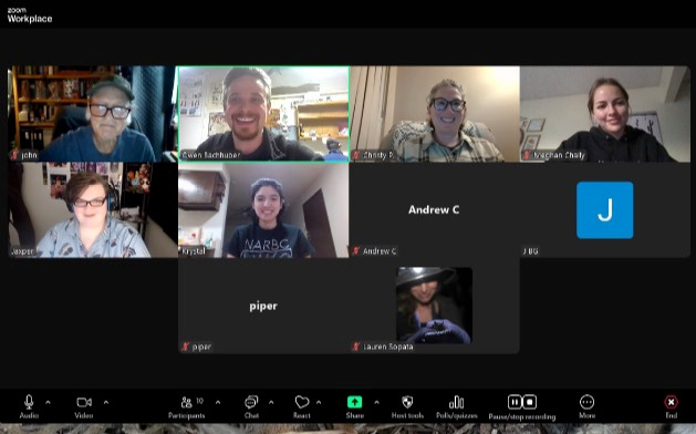 Snapshot of a Zoom meeting between scientists and college-age students