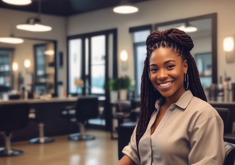 A model showcasing a protective hairstyle, highlighting texture and shine.