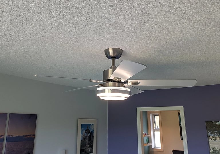 New fan installed, with freshly painted ceiling
