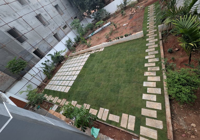 Beautiful Mexican grass lawn at a villa in Jayanagar, Bangalore