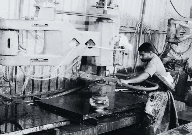 granite slab being polished