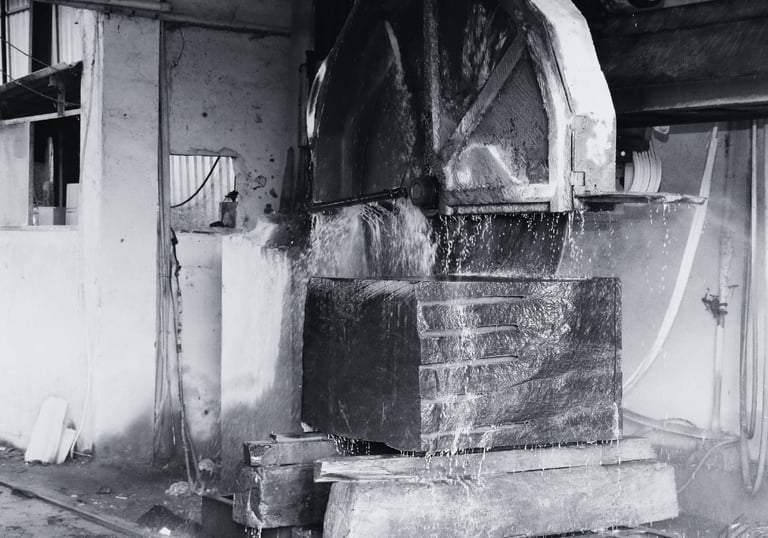 blade cutting granite block