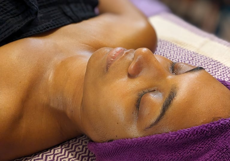 dark skin woman with eyes closed