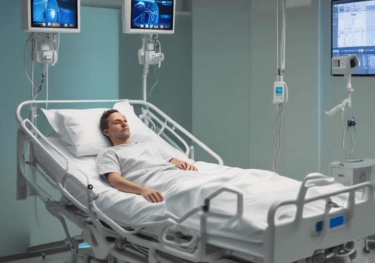 Patient receiving compassionate care from a nurse in a hospital room