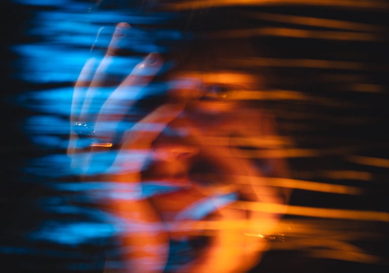 abstract portrait of a blue and orange woman