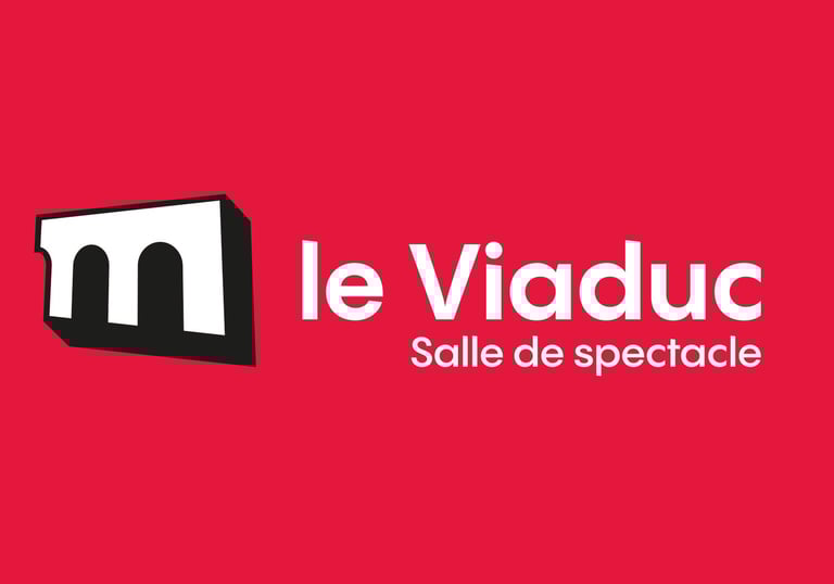 Logo blanc et noir sur fond rouge du Viaduc