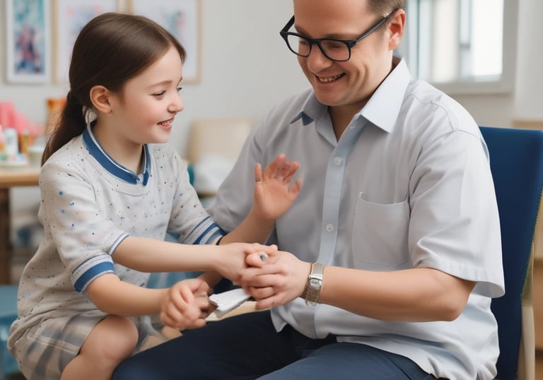 Two open hands are positioned side by side against a textured surface. A small hearing aid rests in one palm. The hands are adorned with rings and a bracelet, and the skin is illuminated by natural light, highlighting their texture.