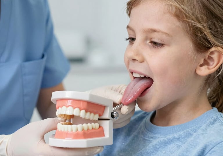 Several hands hold dental care items including a clear dental aligner, a whitening product in a small bottle, and a storage case labeled 'Candid'. The background is a solid light blue, providing a clean and minimalistic appearance.
