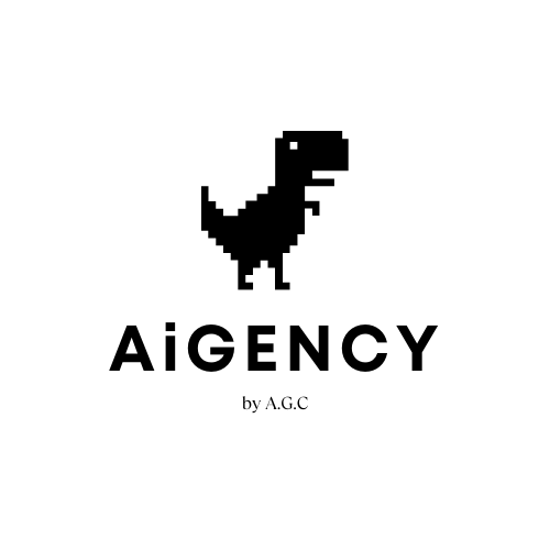 a dinosaur logo with a AiGency text by AGC