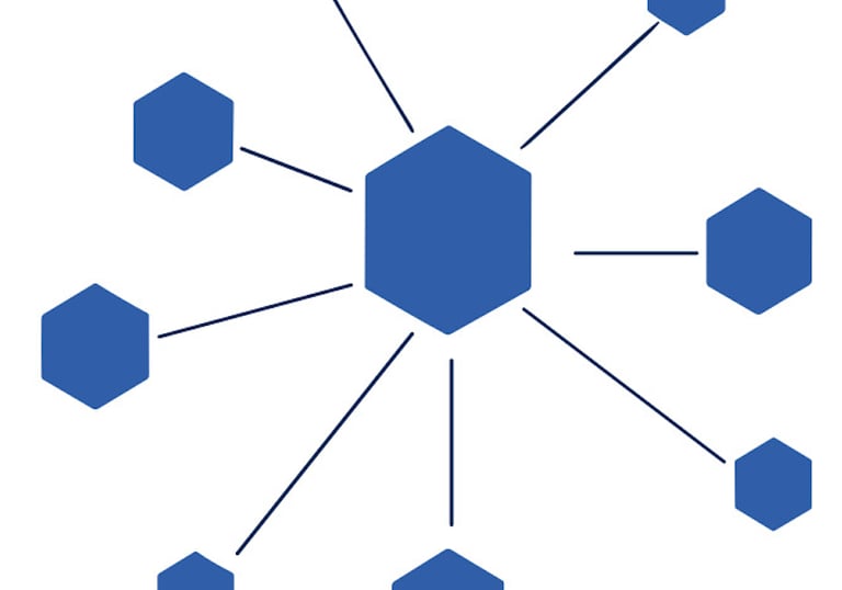 a blue and white hexagonic diagram of a hexagon