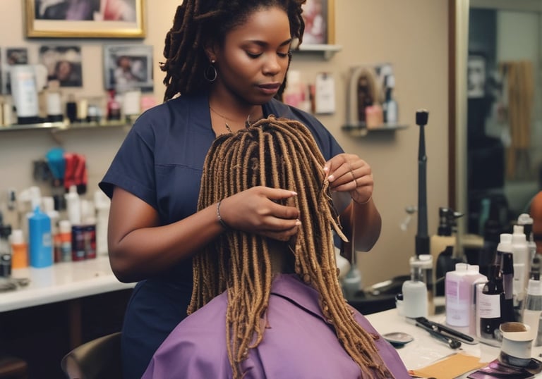 A stylist cutting a client's hair in a modern salon setting.