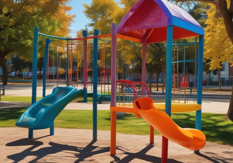 Technician applying eco-friendly sanitizer on playground equipment.
