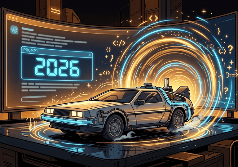 Un DeLorean que regresa de 2024 a 2026 para traer las nuevas recomendaciones sobre prompting.