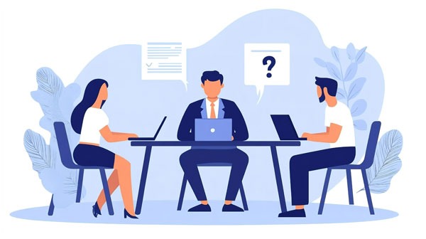 Two people, on laptops being coached
