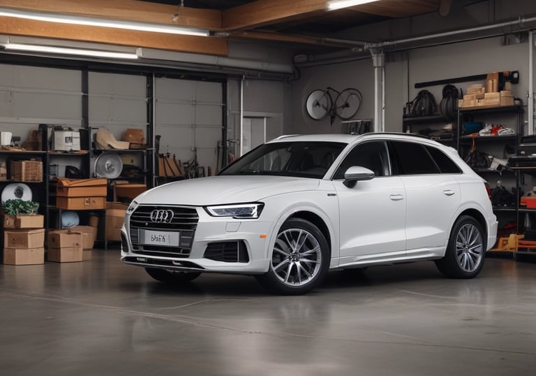 A detailed view of a hand searching through car listings on a laptop with a coffee cup nearby.