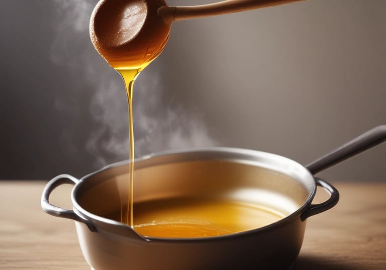 Hot honey warming gently in saucepan