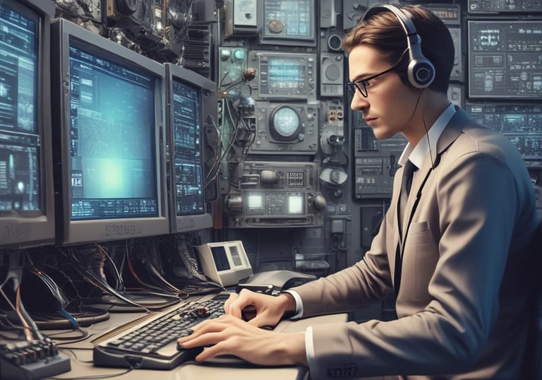 A support team assisting customers with technology.