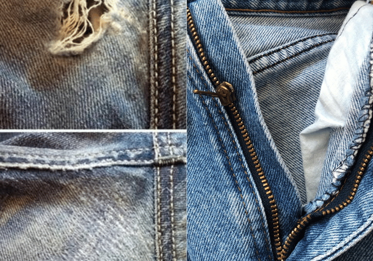 mostrando arreglos en jeans:  antes y después de reparar 