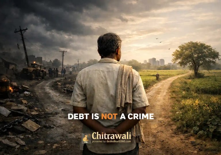 one man standing between 2 way thinking about debt