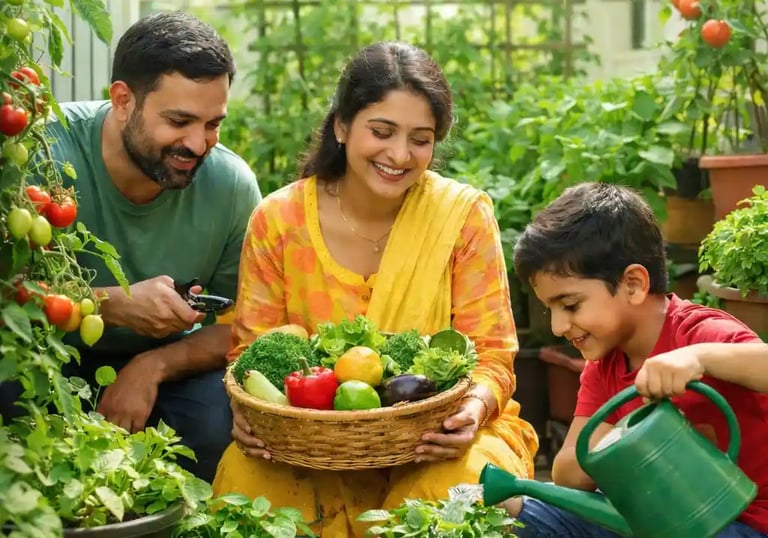 Home kitchen garden growing fresh vegetables in small space