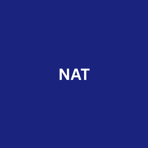 a blue and white natt logo on a blue background