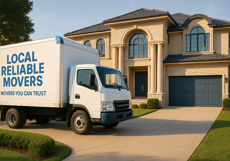 a moving truck parked in front of a house