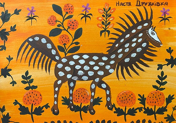 painting of a horse by a Ukrainian child who is internally displaced due to russian aggression