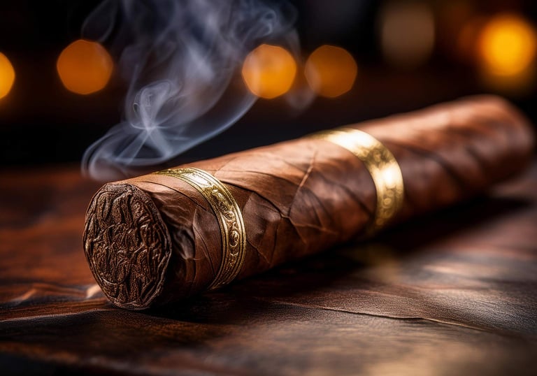 Image of a premium cigar with double gold bands.