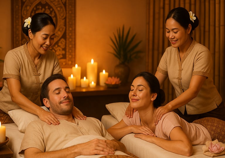 Couples enjoying a relaxing massage together in Ashburton spa