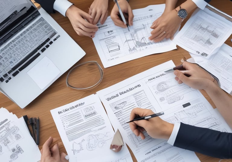 A professional analyzing financial documents with a calculator and a laptop.