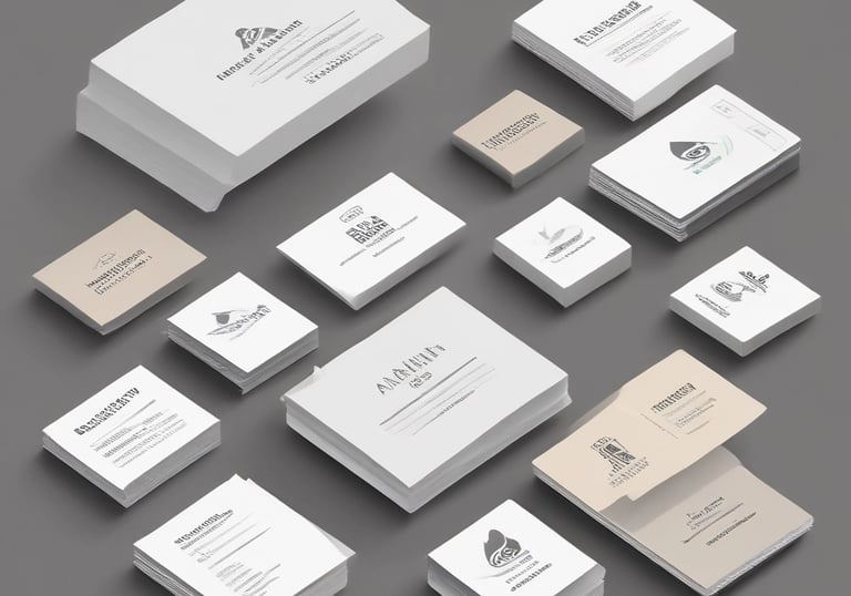 A pair of business cards sitting on top of a marble counter