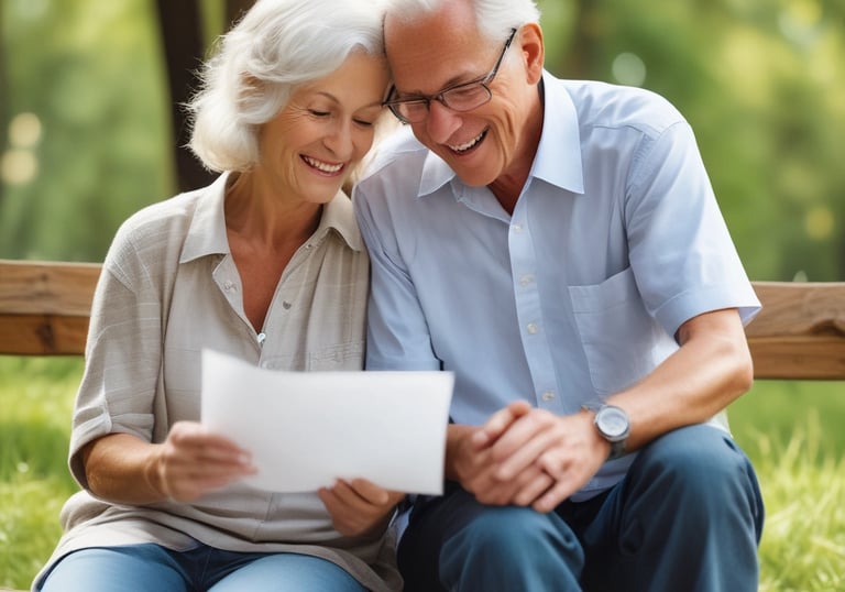 A hand is holding a smartphone displaying a financial application. The screen shows a chart with a growth prediction in percentage, and sections labeled Personal, Retirement, and Custodial. The chart predicts cash invested and saved over a period of time, with specific dollar values provided for future growth.