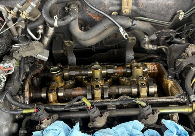 A rear valve cover removed